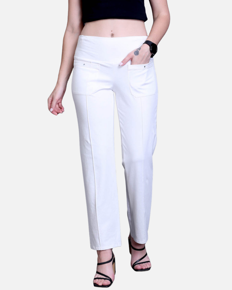 White Easy Fit Cotton Pants