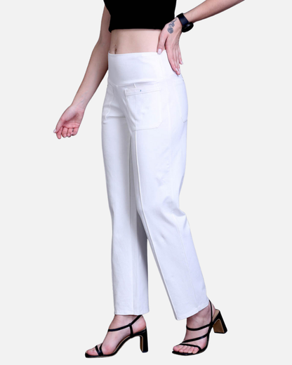 White Easy Fit Cotton Pants
