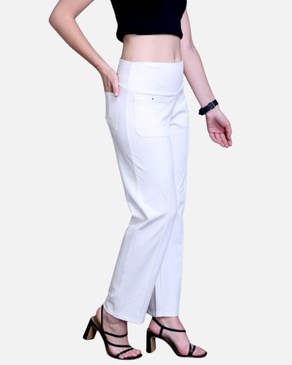 White Easy Fit Cotton Pants