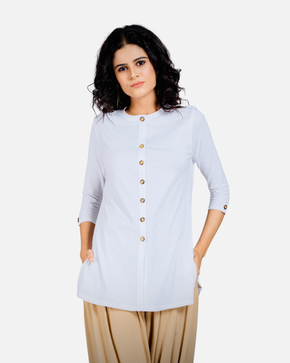 White Long Round Neck Kurta Top