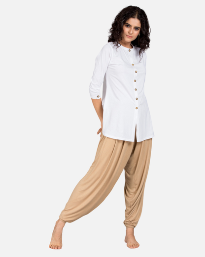 White Long Round Neck Kurta Top