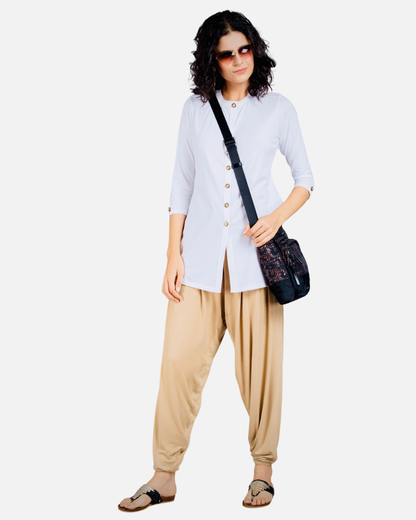 White Long Round Neck Kurta Top