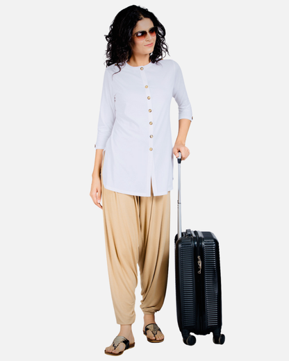 White Long Round Neck Kurta Top