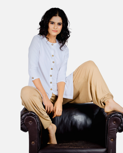 White Long Round Neck Kurta Top