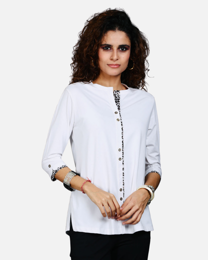 White Long Top with Animal Print Highlights