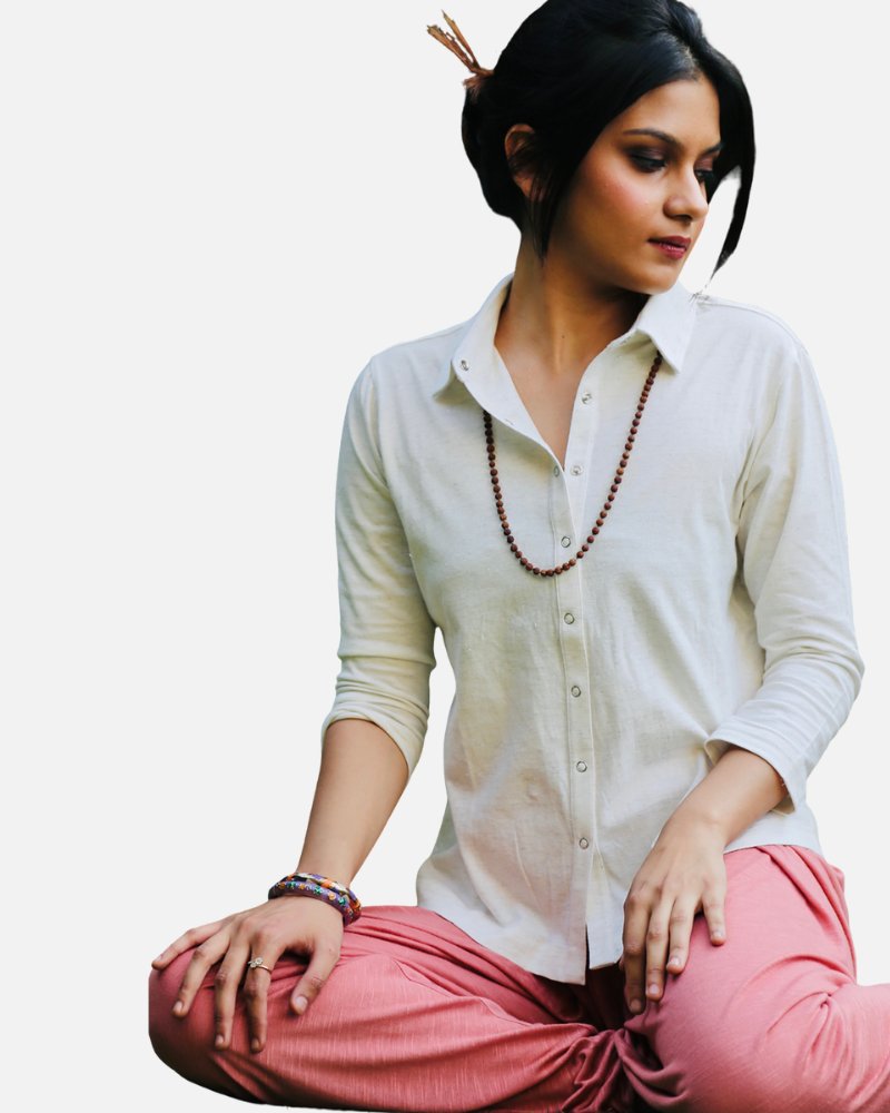 White Silver Woven Stretch Shirt