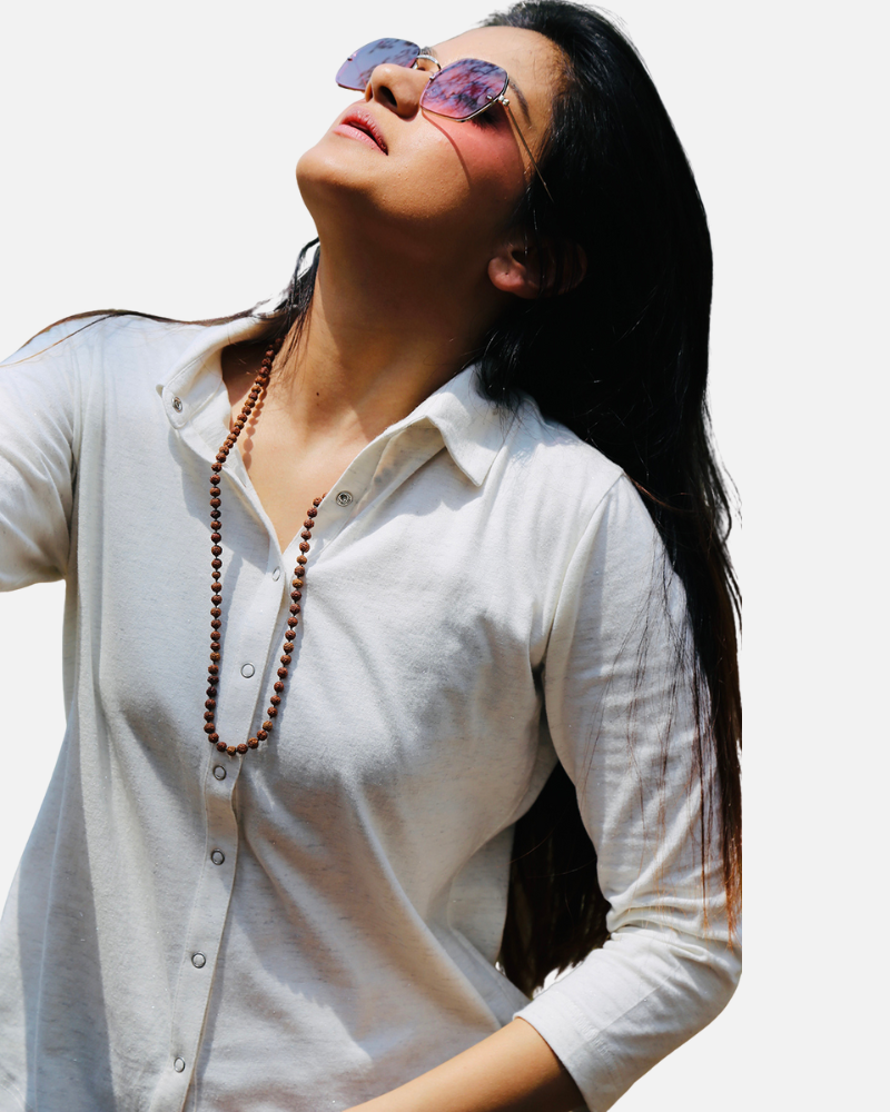 White Silver Woven Stretch Shirt