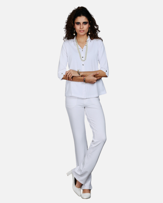 White Stretch Flair Pants