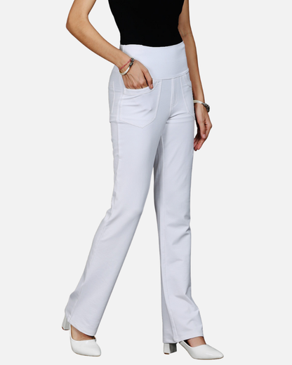 White Stretch Flair Pants