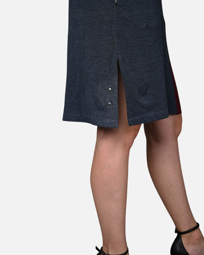 Wine and Blue Stretch Dress with Side Pockets