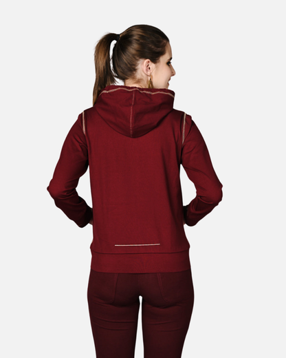 Wine Cotton Stretch Zip-Up Hoodie