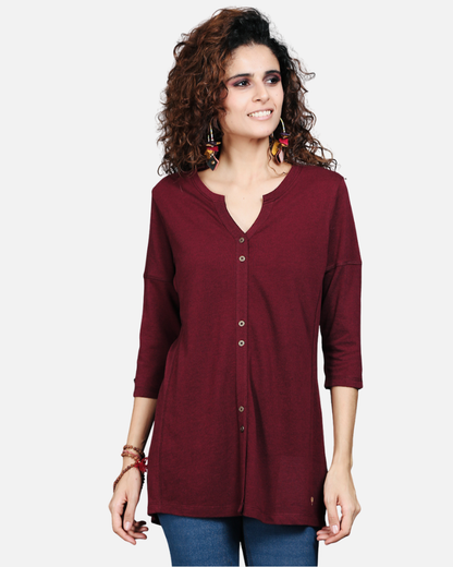 Wine Dual-Tone Long Stretch Shirt