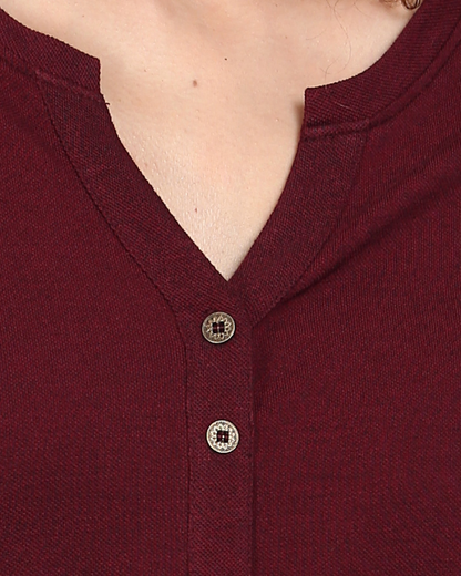 Wine Dual-Tone Long Stretch Shirt