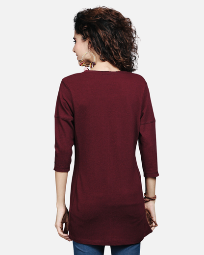 Wine Dual-Tone Long Stretch Shirt