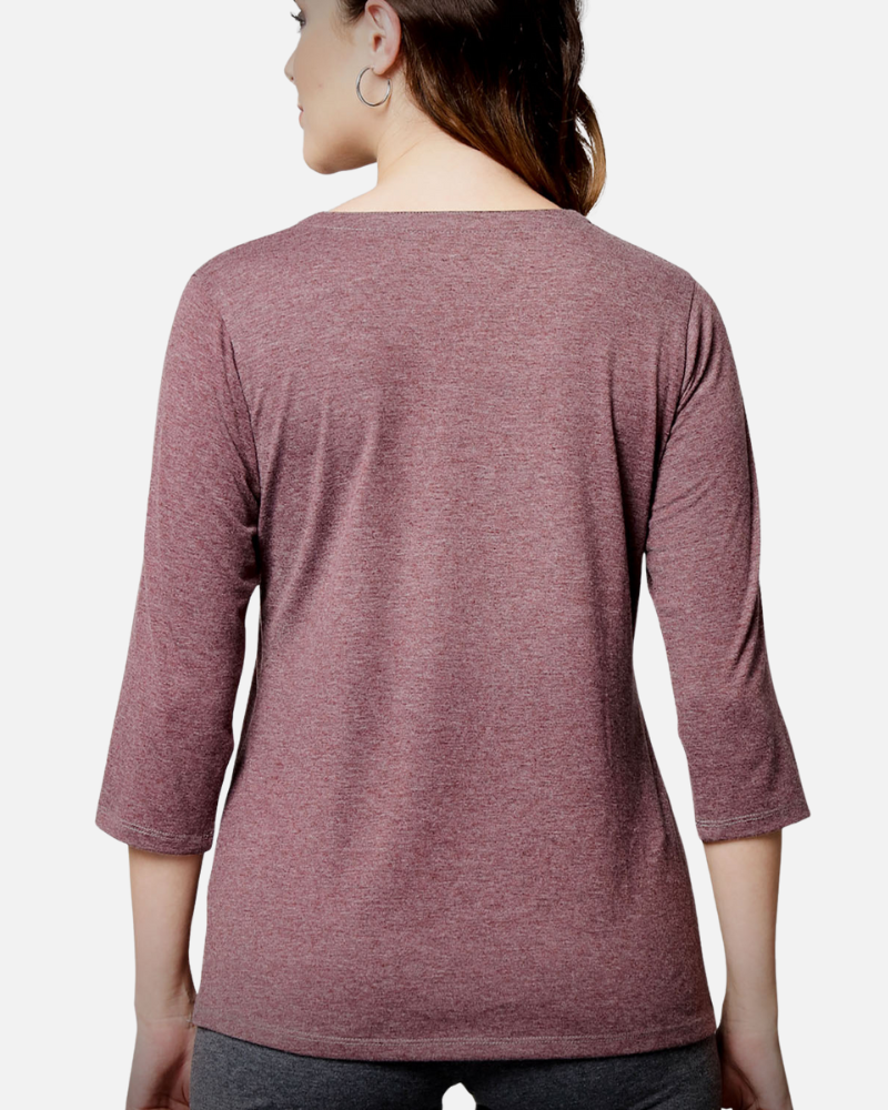 Wine Melange String Collar Stretch Top