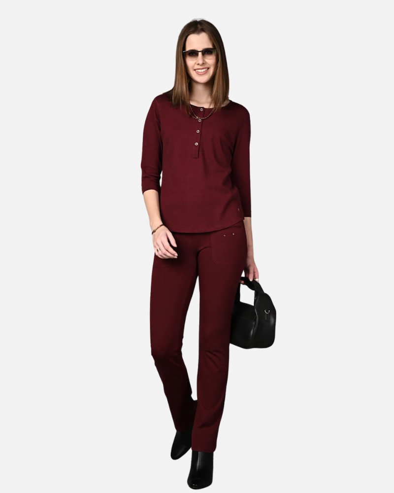 Wine Stretch Round Neck Top