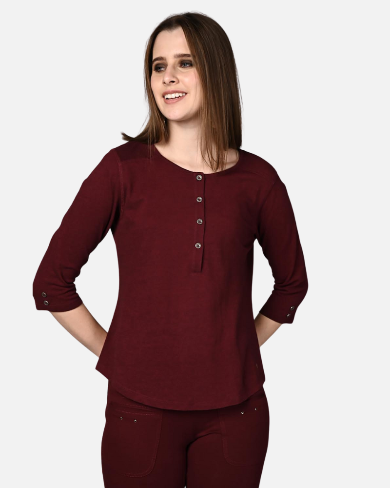 Wine Stretch Round Neck Top