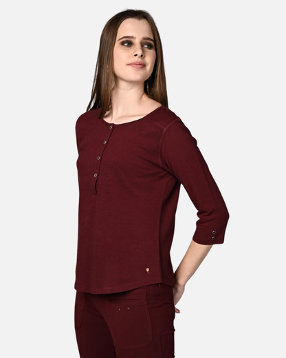 Wine Stretch Round Neck Top