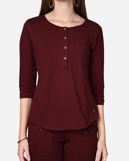 Wine Stretch Round Neck Top