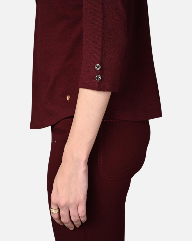 Wine Stretch Round Neck Top