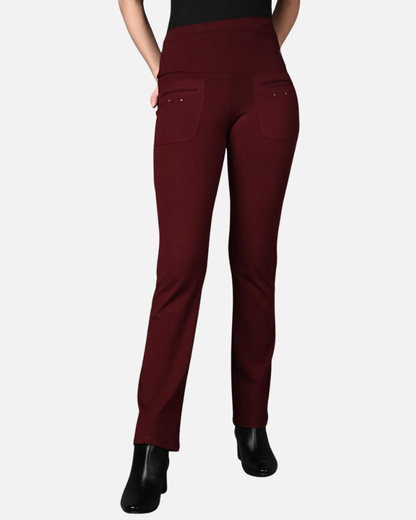 Wine Superior Cotton Stretch Flair Pants with Pockets