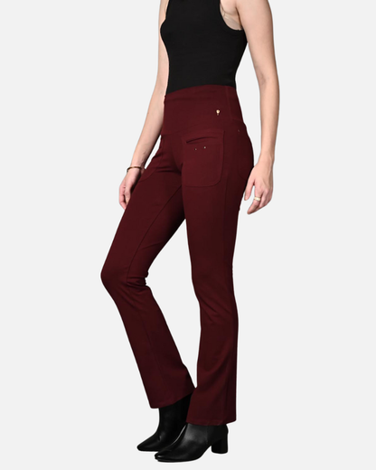 Wine Superior Cotton Stretch Flair Pants with Pockets