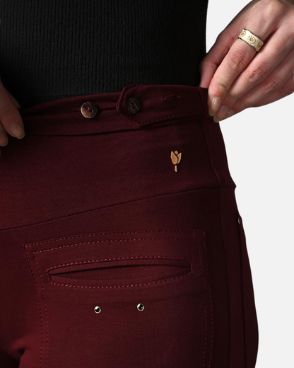Wine Superior Cotton Stretch Flair Pants with Pockets