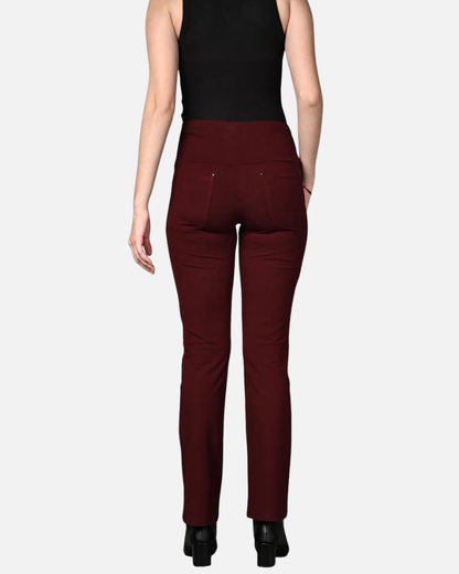 Wine Superior Cotton Stretch Flair Pants with Pockets