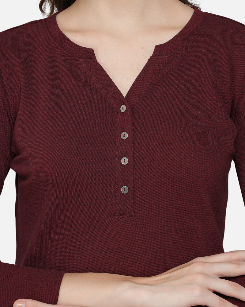 Wine Weave V Neck Stretch Top