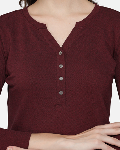Wine Weave V Neck Stretch Top