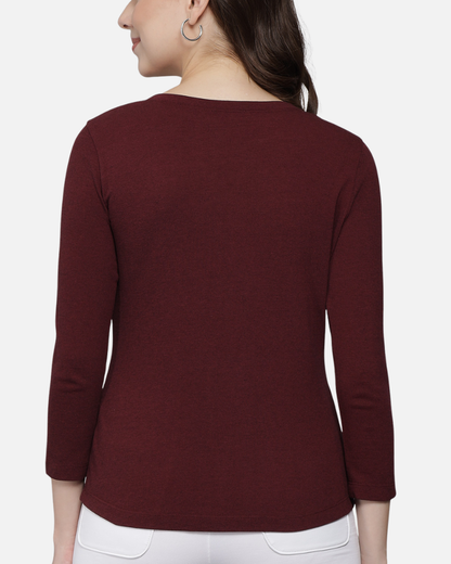 Wine Weave V Neck Stretch Top