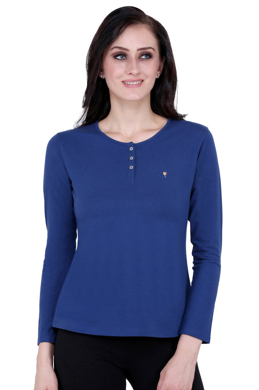 Plain Royal Blue Round Neck Stretch Top