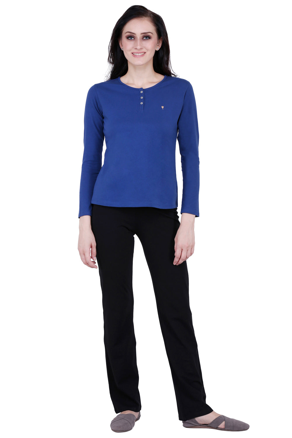 Plain Royal Blue Round Neck Stretch Top