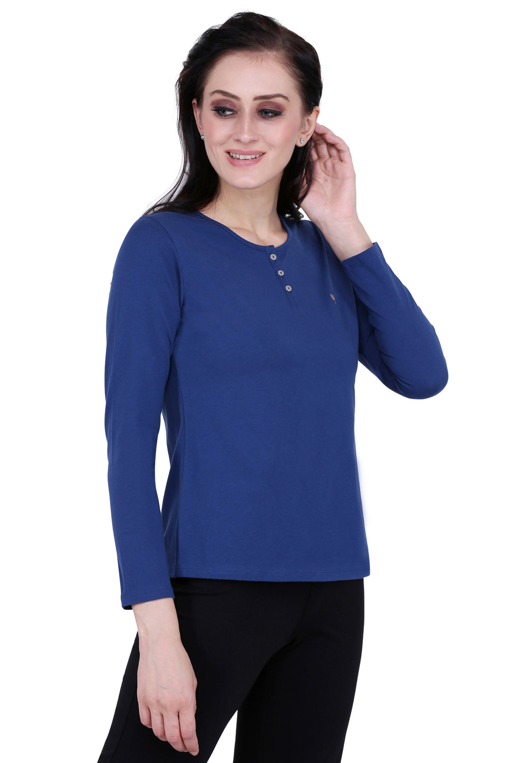 Plain Royal Blue Round Neck Stretch Top