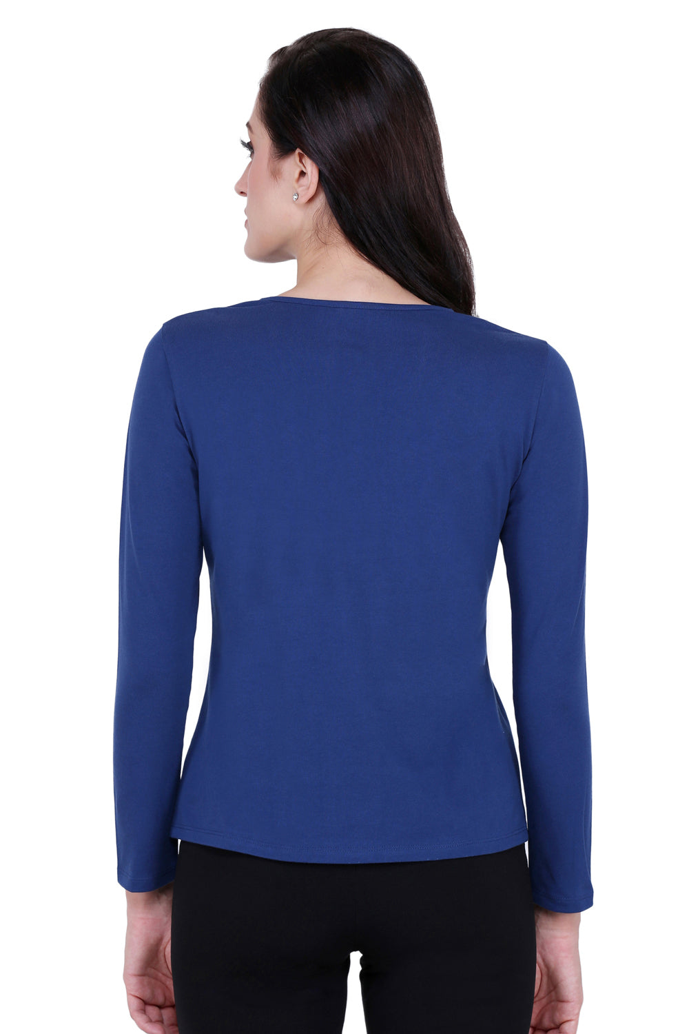 Plain Royal Blue Round Neck Stretch Top