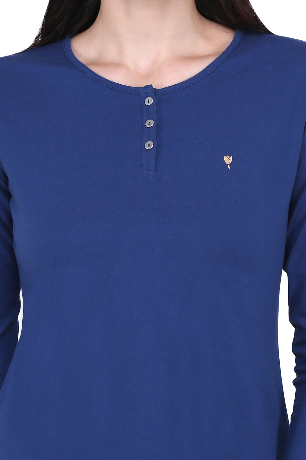 Plain Royal Blue Round Neck Stretch Top