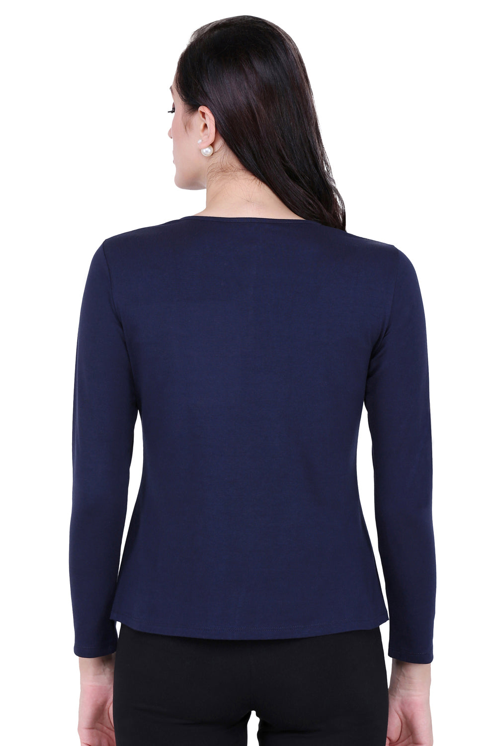 Plain Navy Round Neck Stretch Top