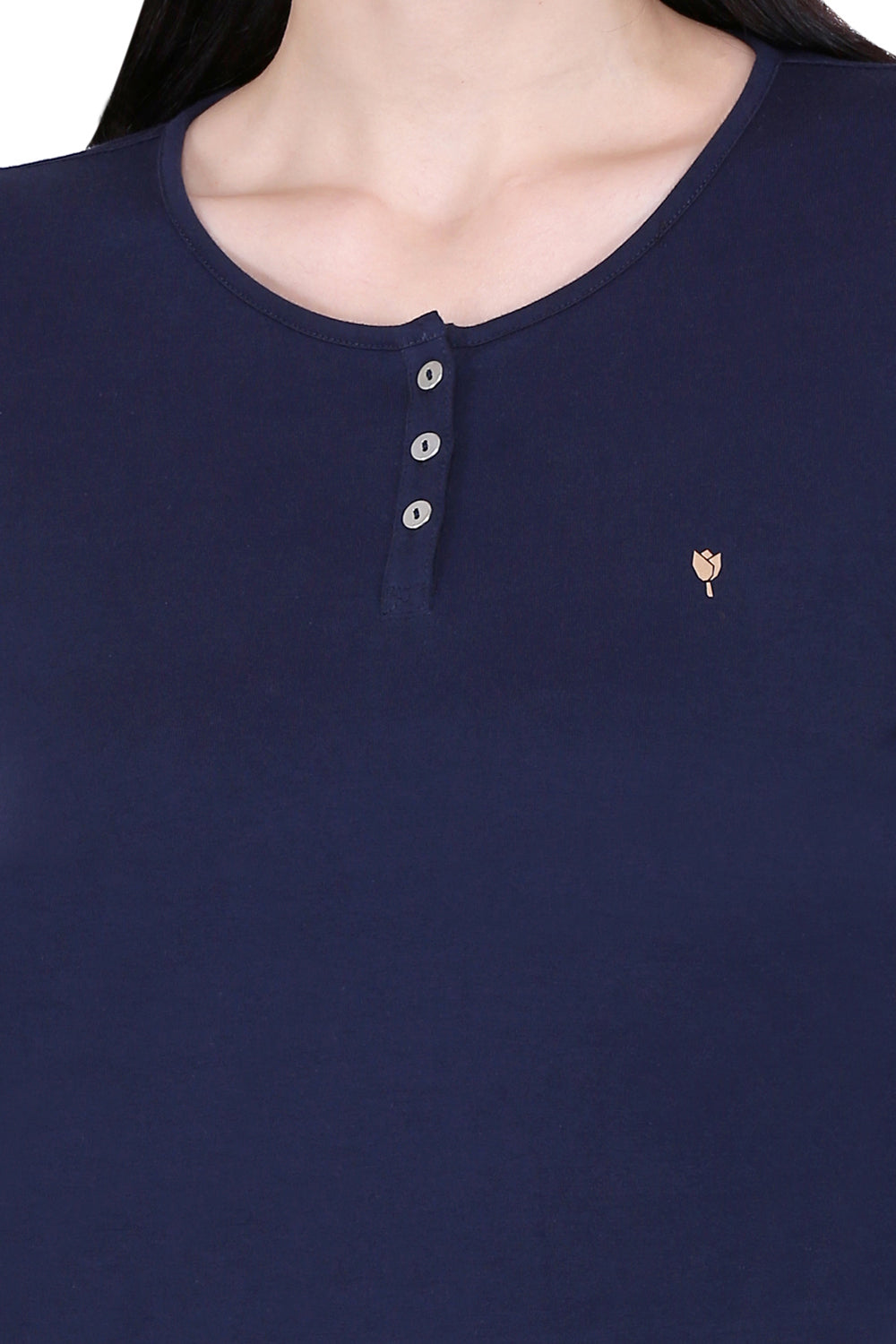 Plain Navy Round Neck Stretch Top