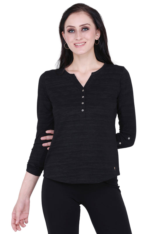 Black Texture V Cut Stretch Top