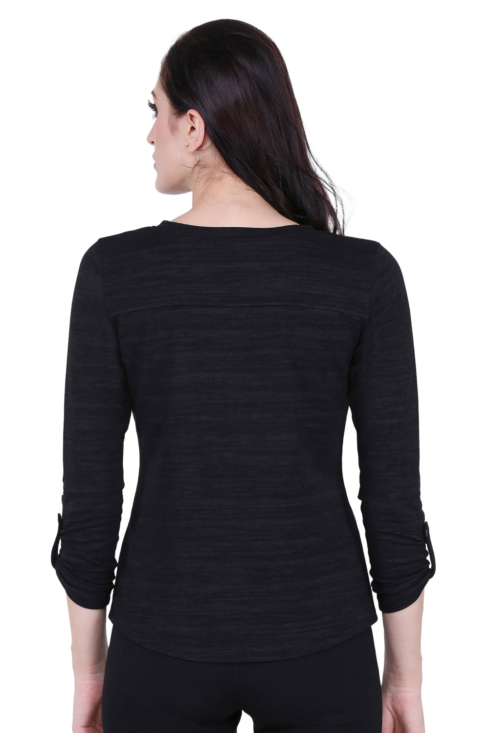 Black Texture V Cut Stretch Top
