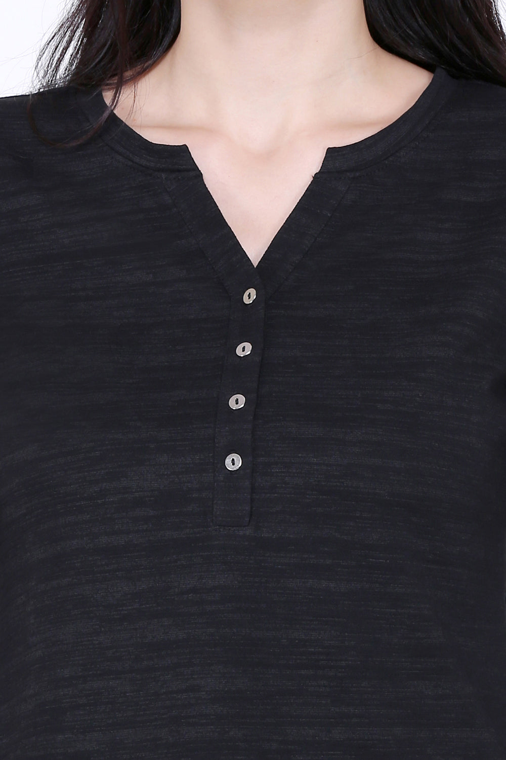 Black Texture V Cut Stretch Top
