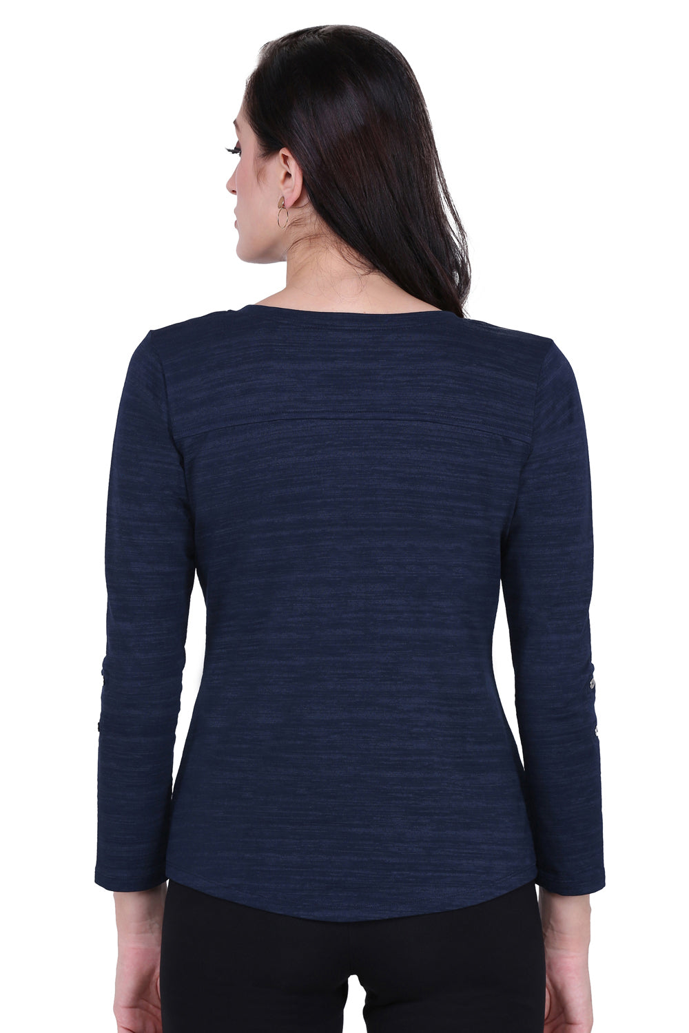 Navy Texture V Cut Stretch Top
