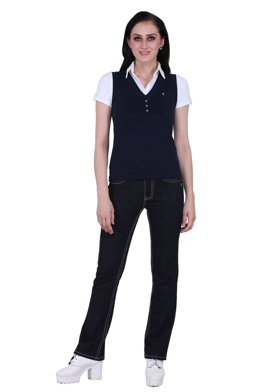 Navy V Neck Stretch Vest Coat Top