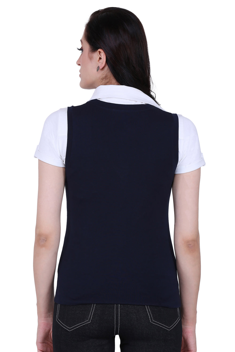Navy V Neck Stretch Vest Coat Top