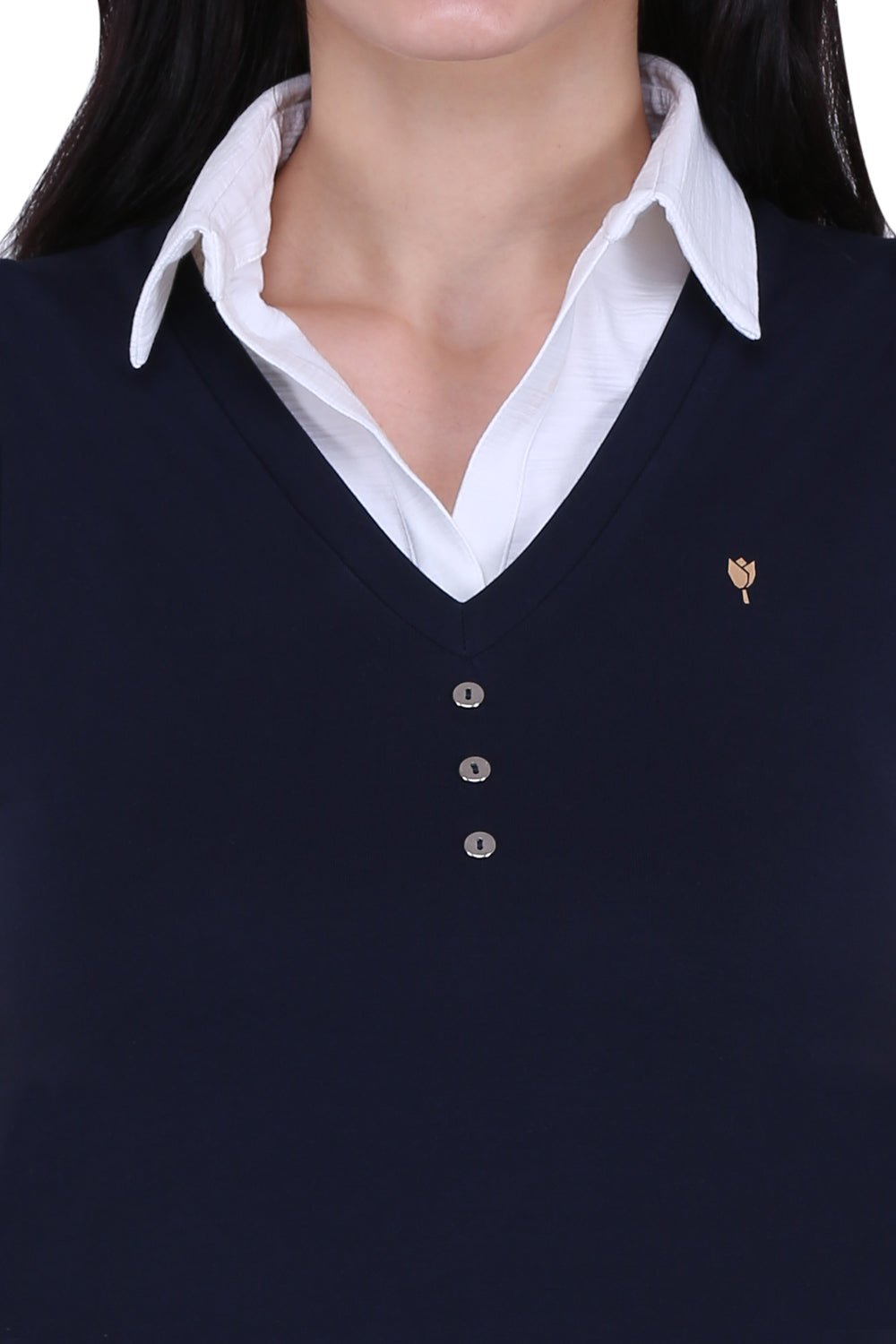 Navy V Neck Stretch Vest Coat Top