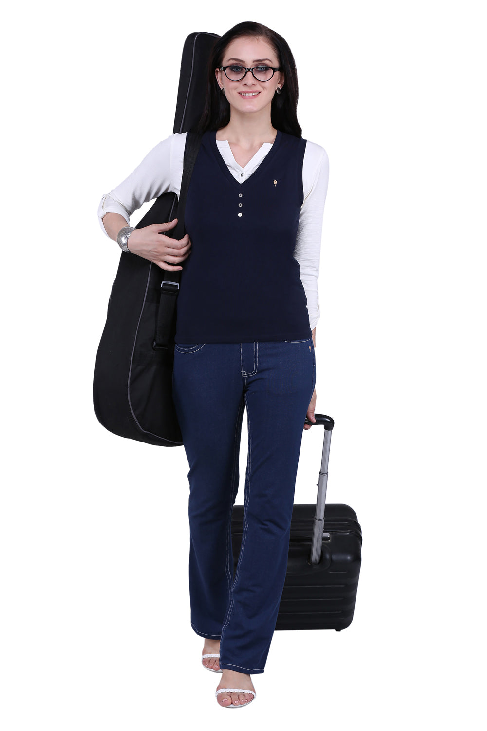 Navy V Neck Stretch Vest Coat Top