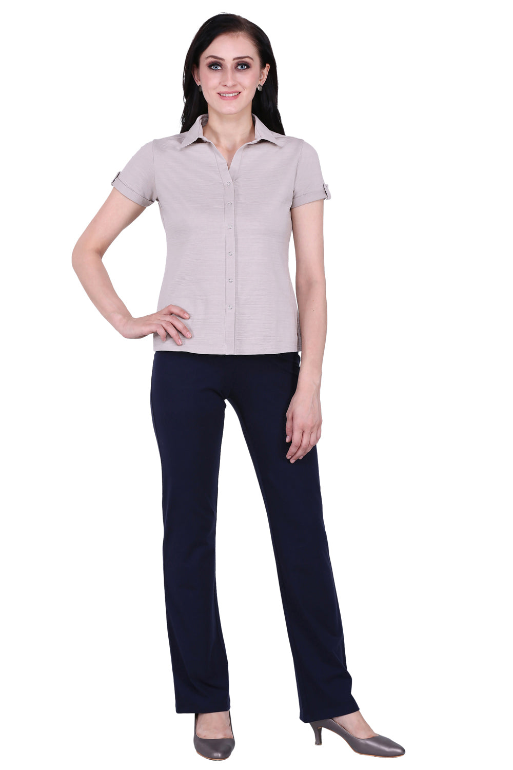 Beige Stretch Short Sleeve Crush Shirt