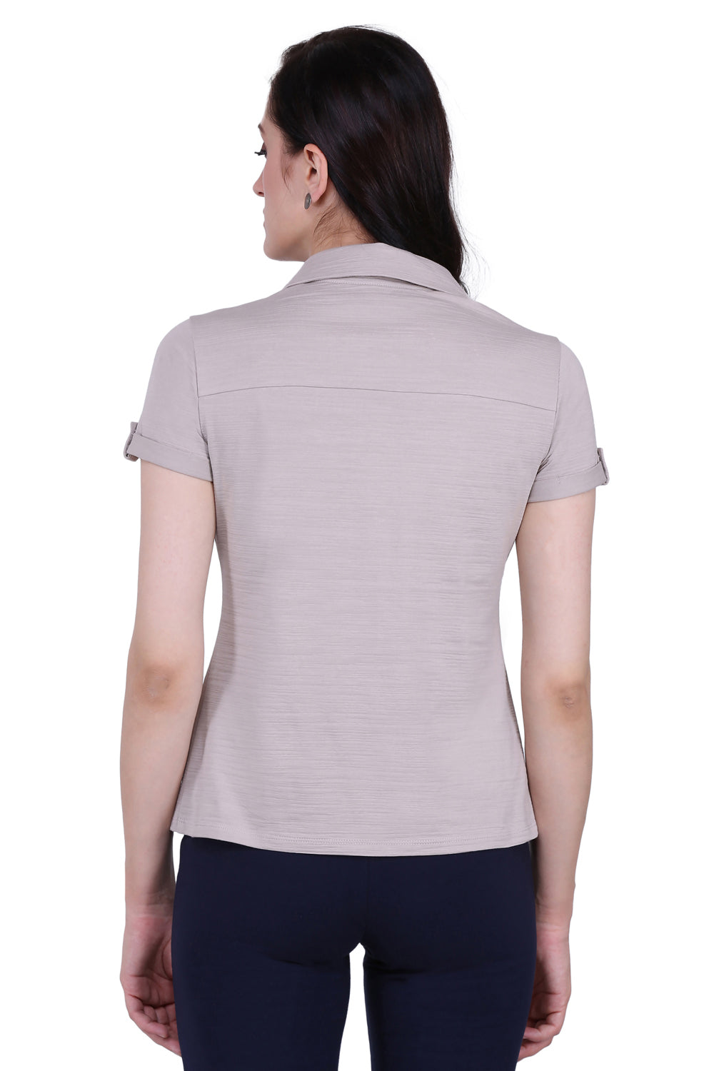 Beige Stretch Short Sleeve Crush Shirt