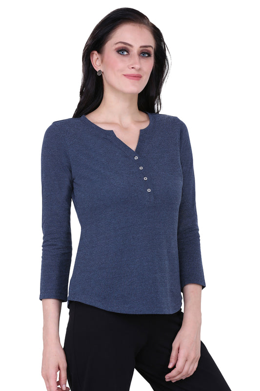Blue Weave V Cut Stretch Top