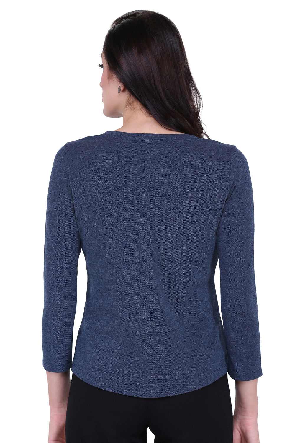 Blue Weave V Cut Stretch Top